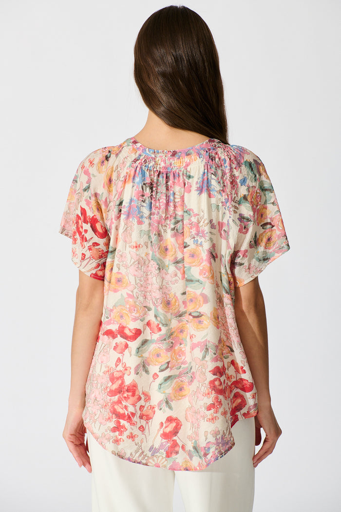 Lombard Top in Red and Multi Floral back