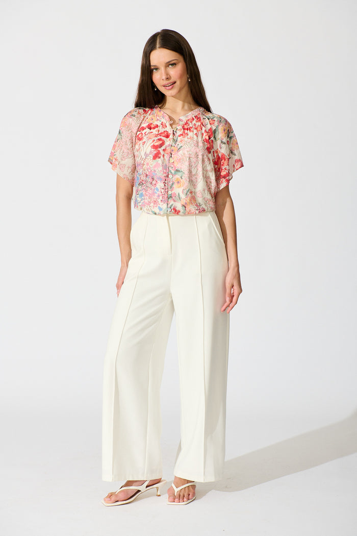 Lombard Top in Red and Multi Floral full length