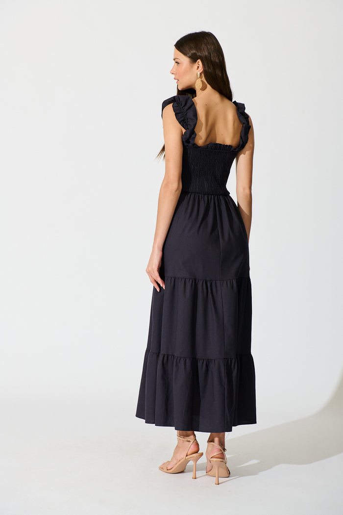 Ailsa Maxi Dress in Navy Cotton Linen Blend back