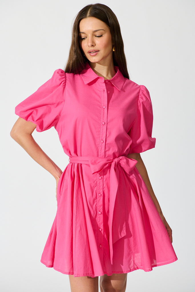 Ocea Shirt Dress In Hot Pink front