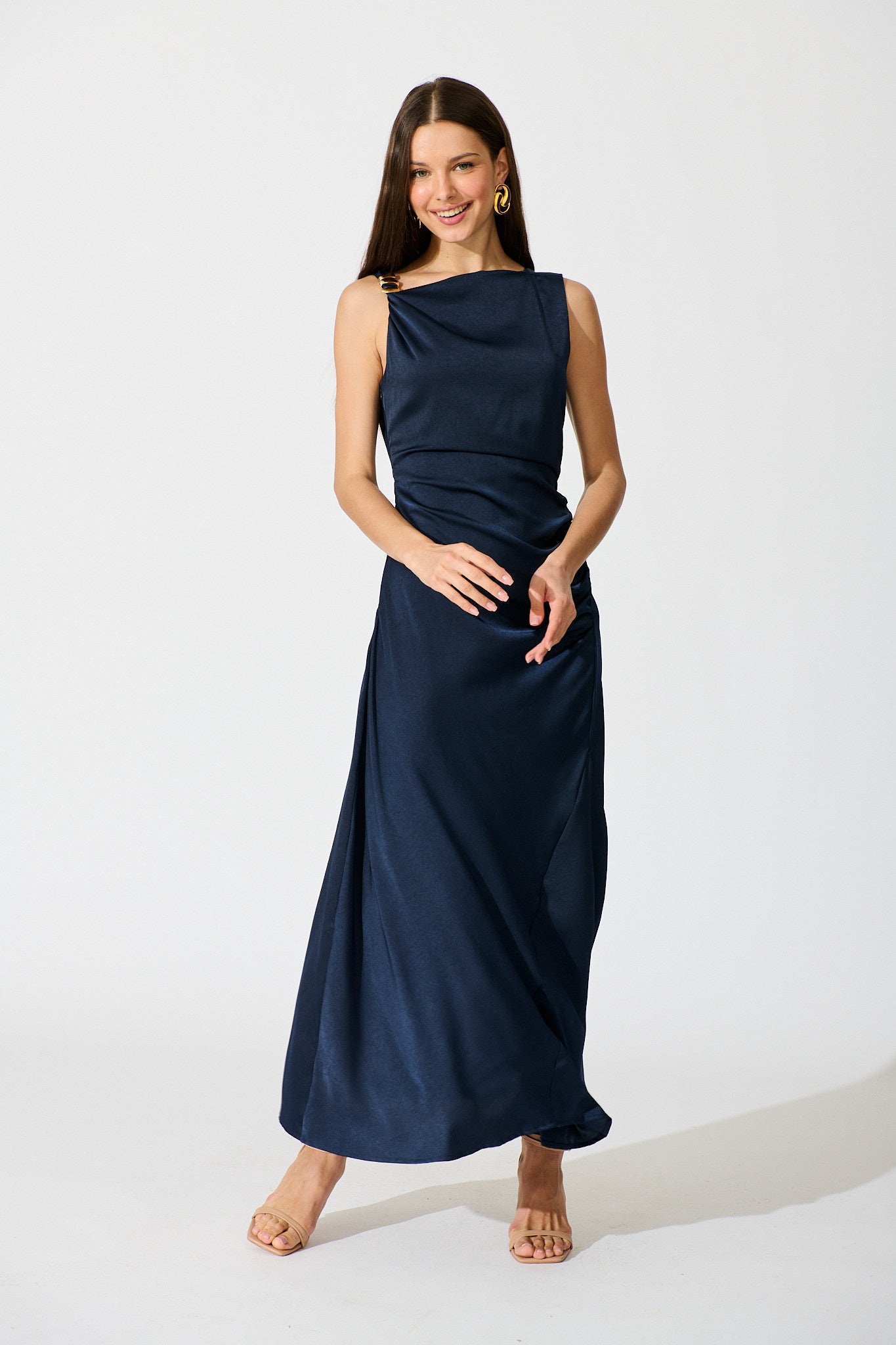 ensley satin maxi dress Meshki Ensley Satin Maxi Black Dress Criss Cross Back Sz L NWT