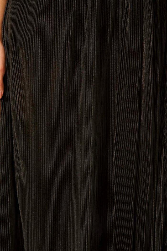 Gena Off Shoulder Maxi Dress in Black Plisse fabric