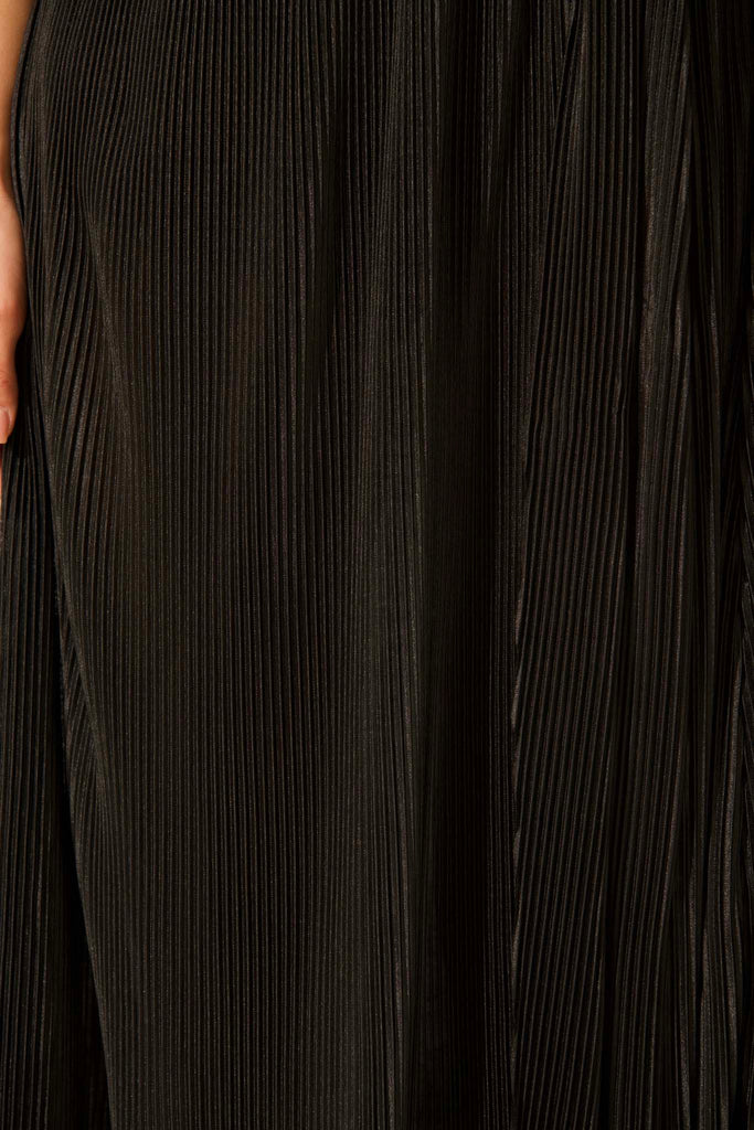 Gena Off Shoulder Maxi Dress in Black Plisse fabric
