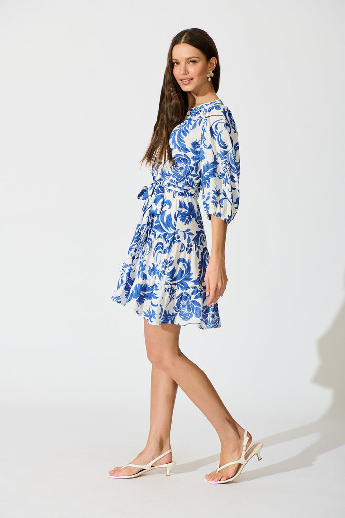 Paisley Dreams Dress in White with Blue Floral side
