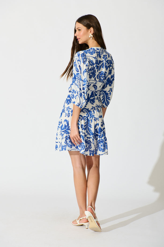 Paisley Dreams Dress in White with Blue Floral back