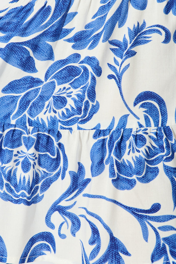 Paisley Dreams Dress in White with Blue Floral fabric