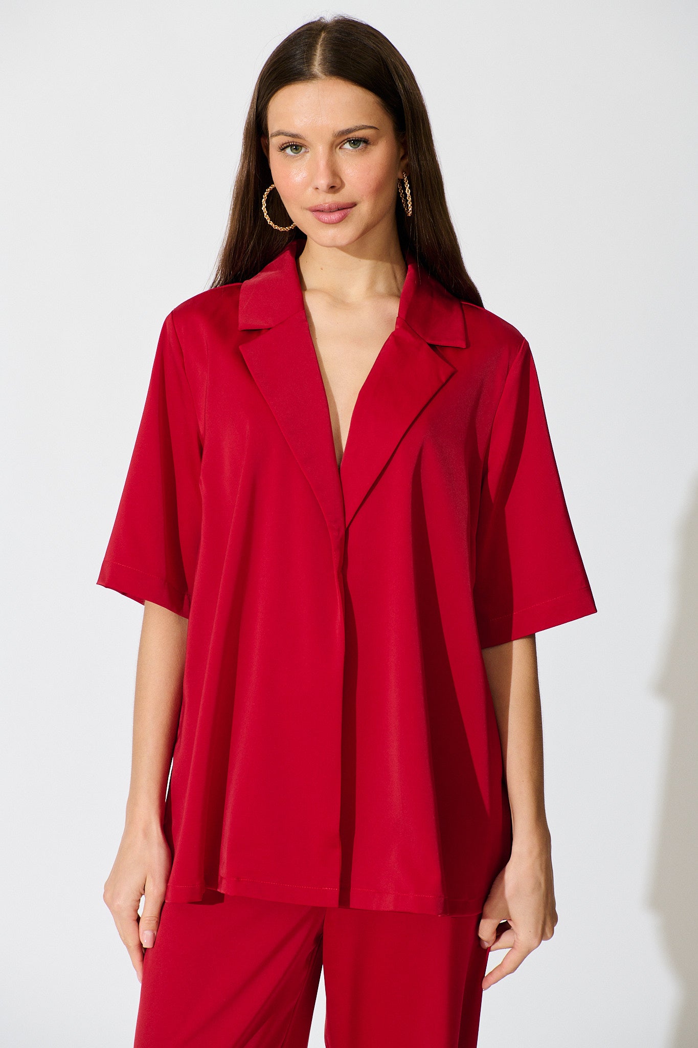 Trena Shirt in Red Satin front