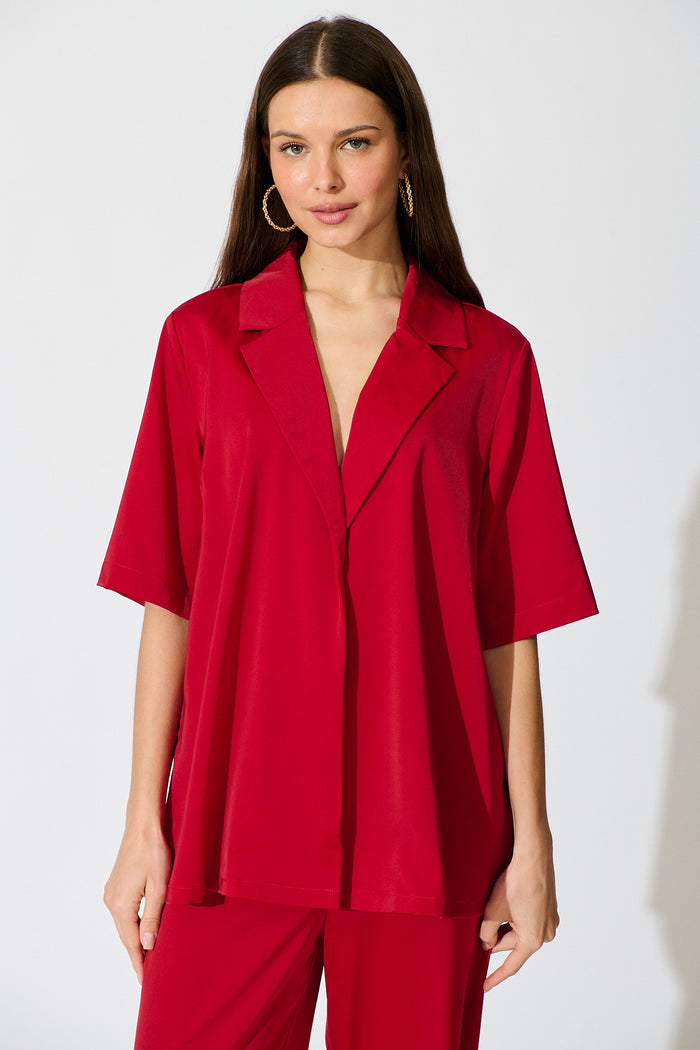 Trena Shirt in Red Satin front