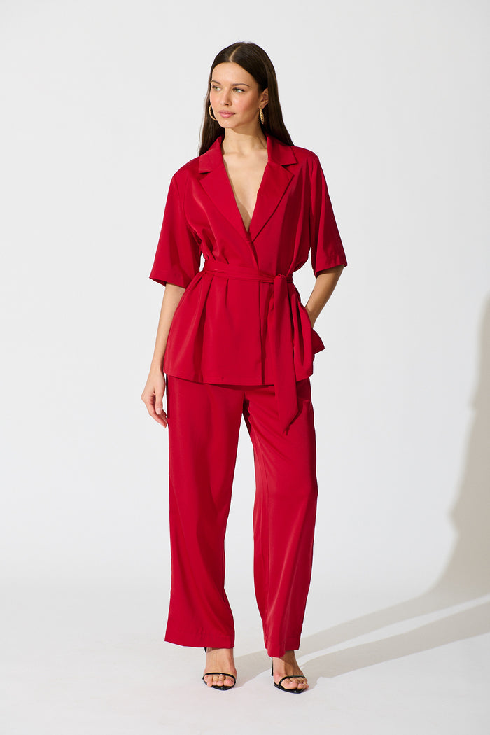 Aubree Pant in Red Satin full length set