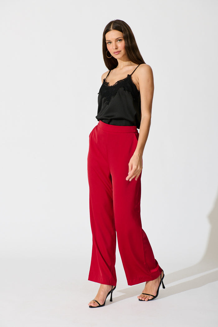 Aubree Pant in Red Satin full length