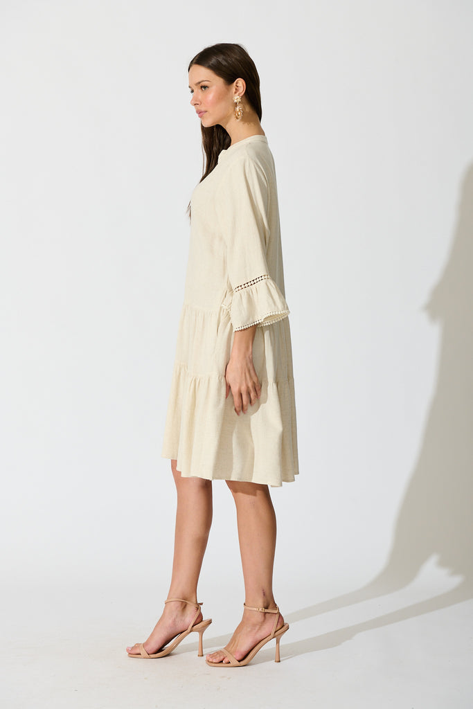 Damela Smock Dress in Oatmeal Linen side