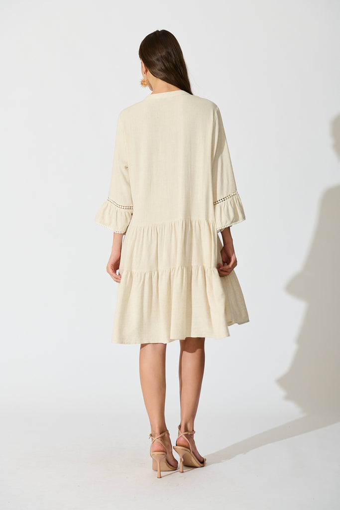 Damela Smock Dress in Oatmeal Linen back
