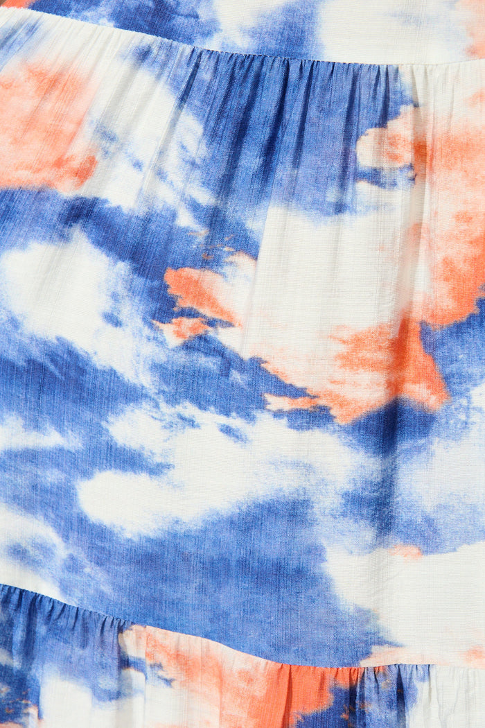 Mirana Midi Dress in Blue and White Watercolour fabric