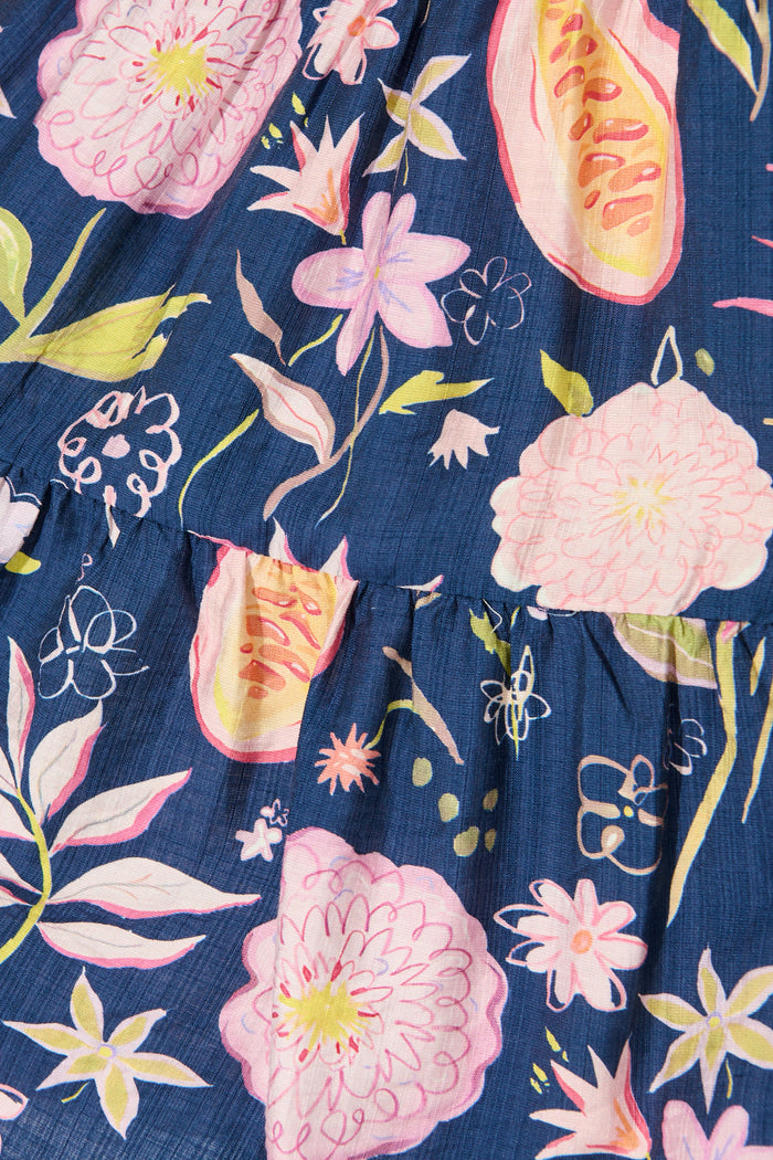Elina Dress in Navy with Multi Floral fabric