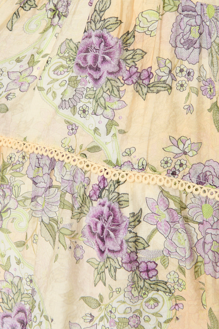Sorelle Dress in Soft Yellow with Lilac Floral fabric