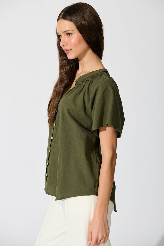 Lombard Top in Khaki Cotton Linen side