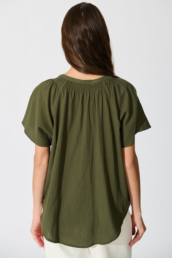 Lombard Top in Khaki Cotton Linen back