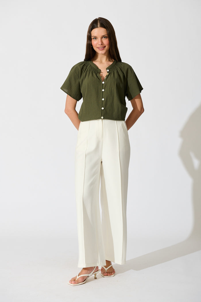 Lombard Top in Khaki Cotton Linen full length