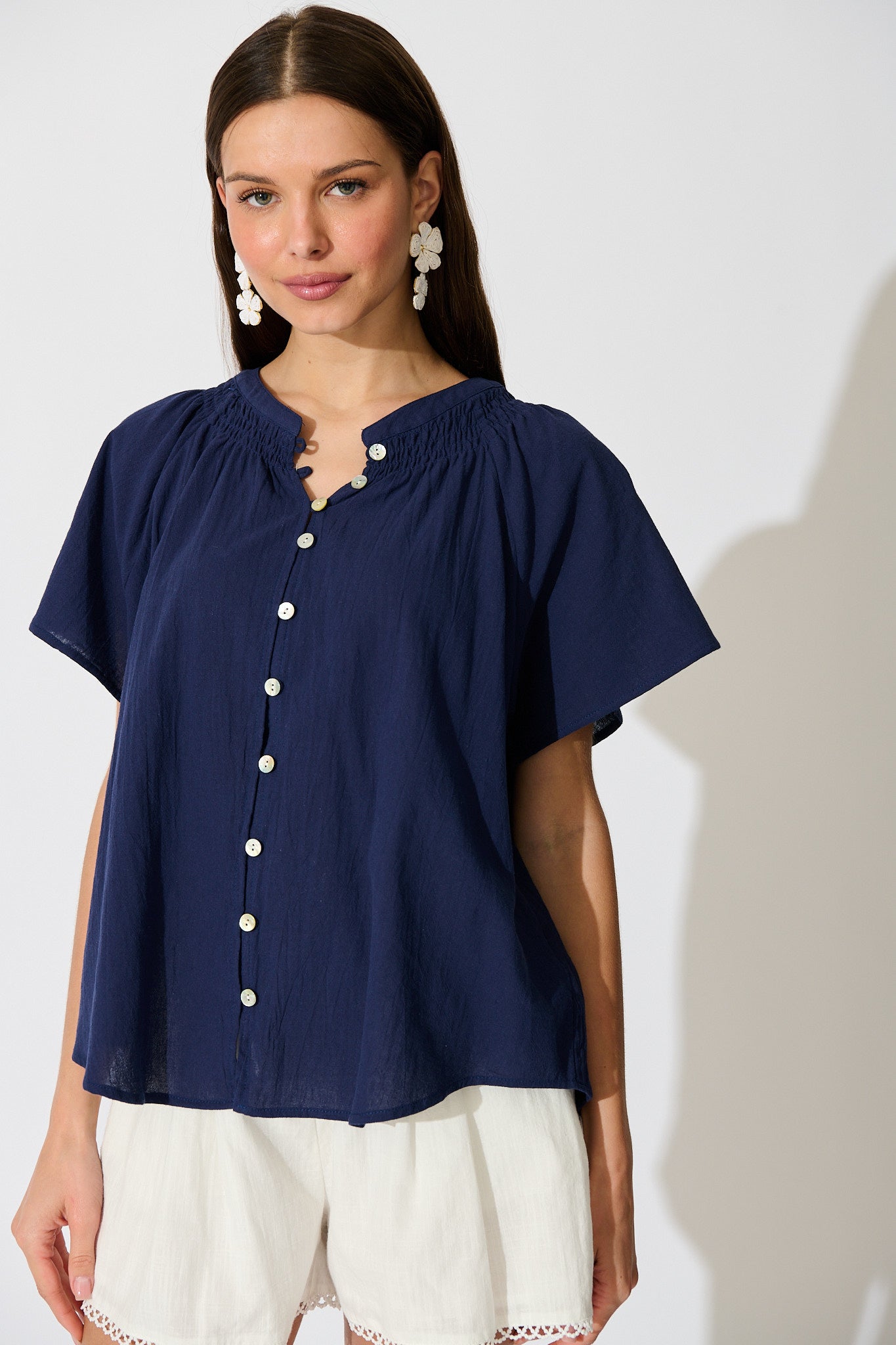Lombard Top in Navy Cotton Linen front