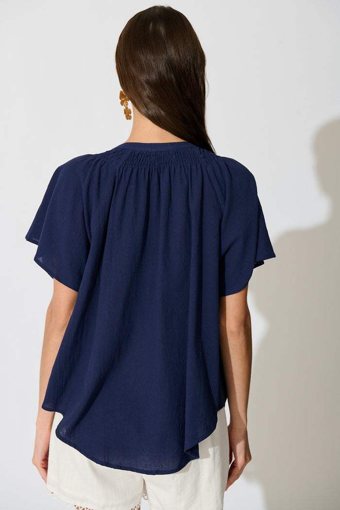 Lombard Top in Navy Cotton Linen back