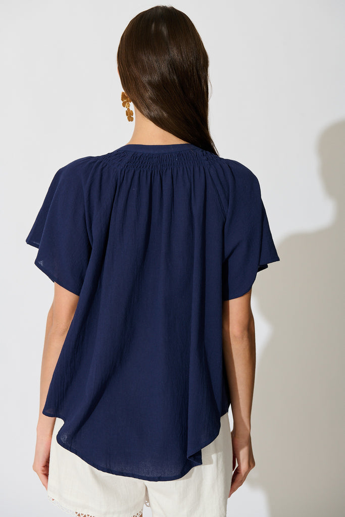 Lombard Top in Navy Cotton Linen back