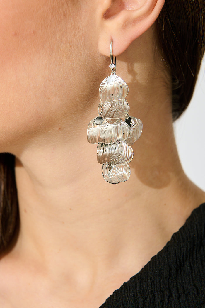 Ashley Drop Earrings in Silver on model close up