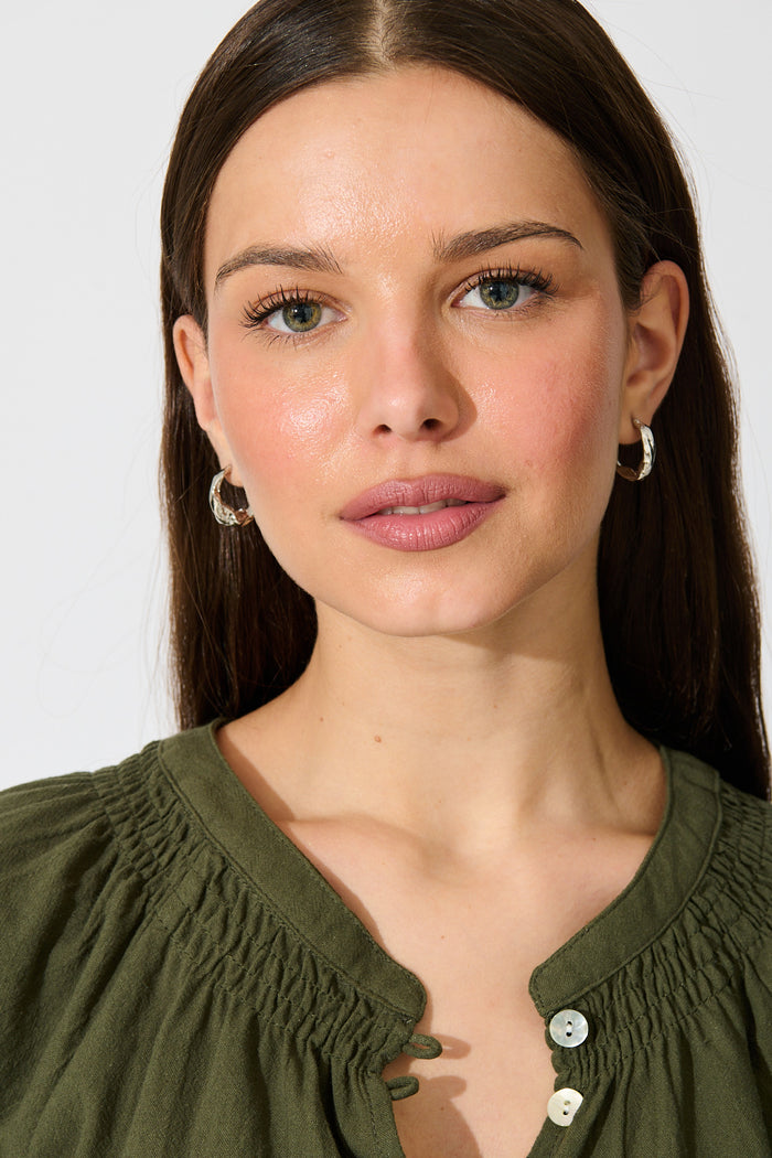 Stare Hoop Earrings in Silver on model front