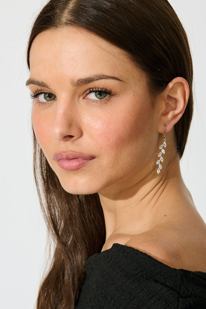 Mikayla Earrings in Silver on model side