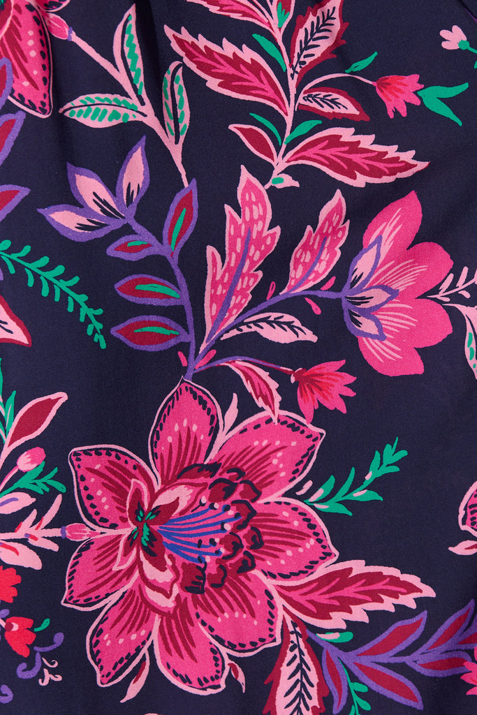 Sumire Jumpsuit in Navy with Pink Floral fabric