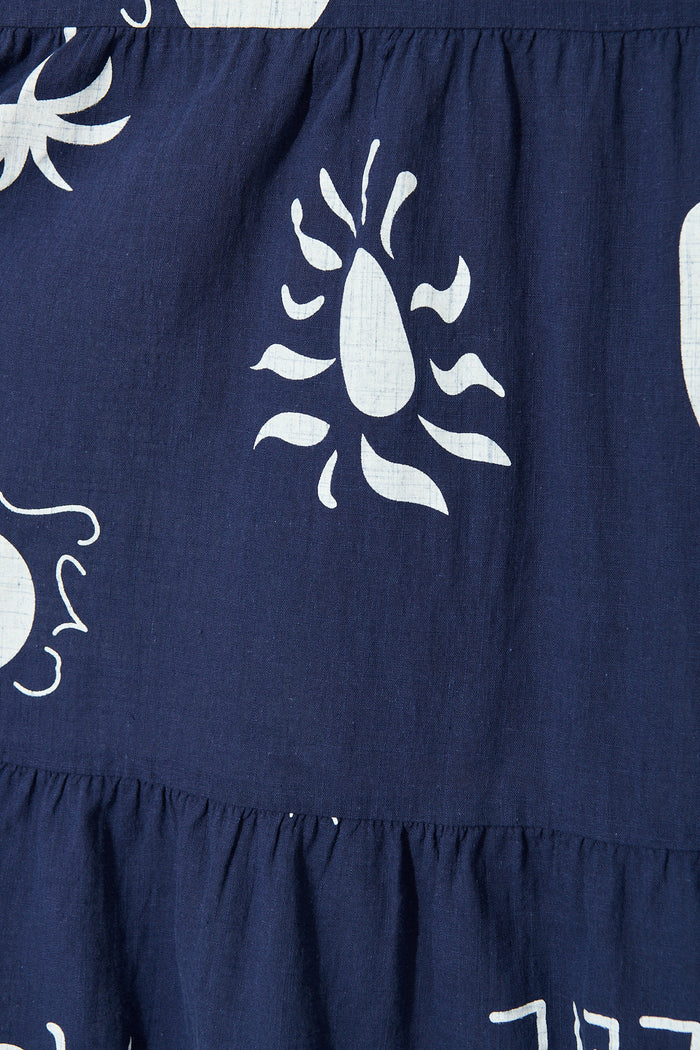 Alexea Midi Sundress in Navy with White Print Cotton fabric