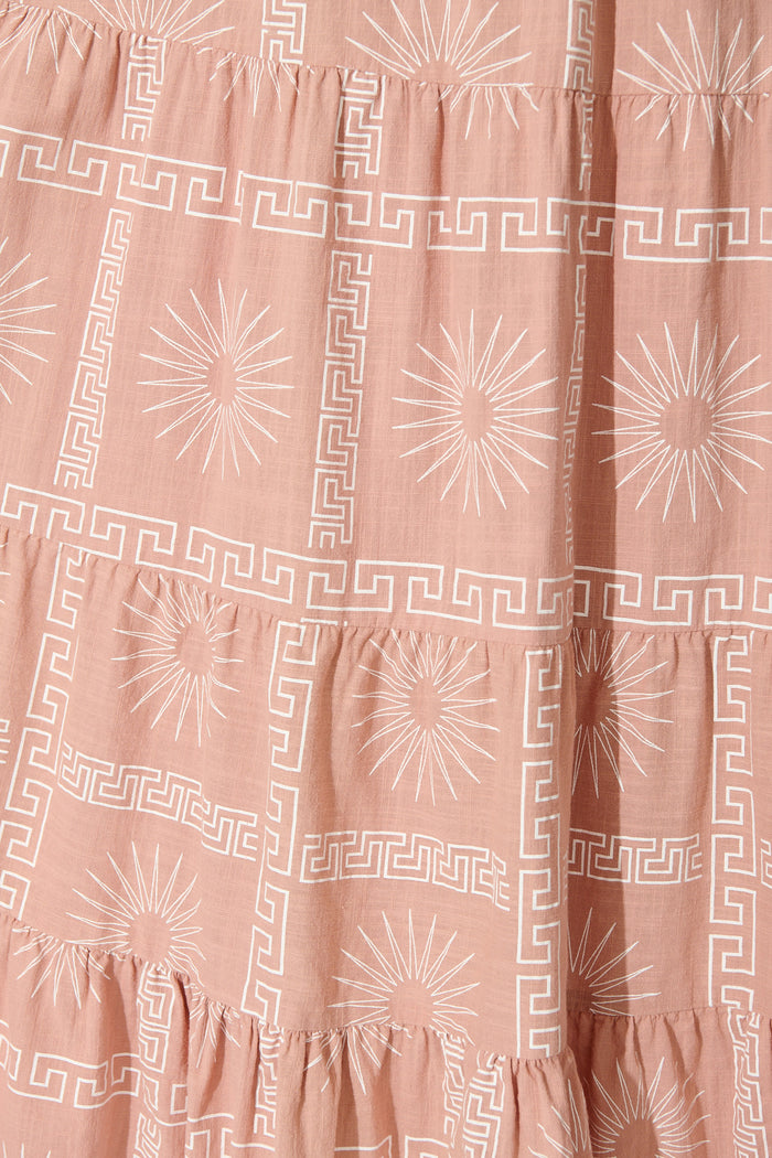 Oden Midi Dress in Dusty Pink Tile Print Cotton fabric