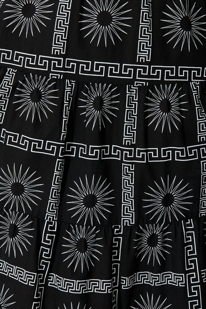 Oden Midi Dress in Black Tile Print Cotton fabric
