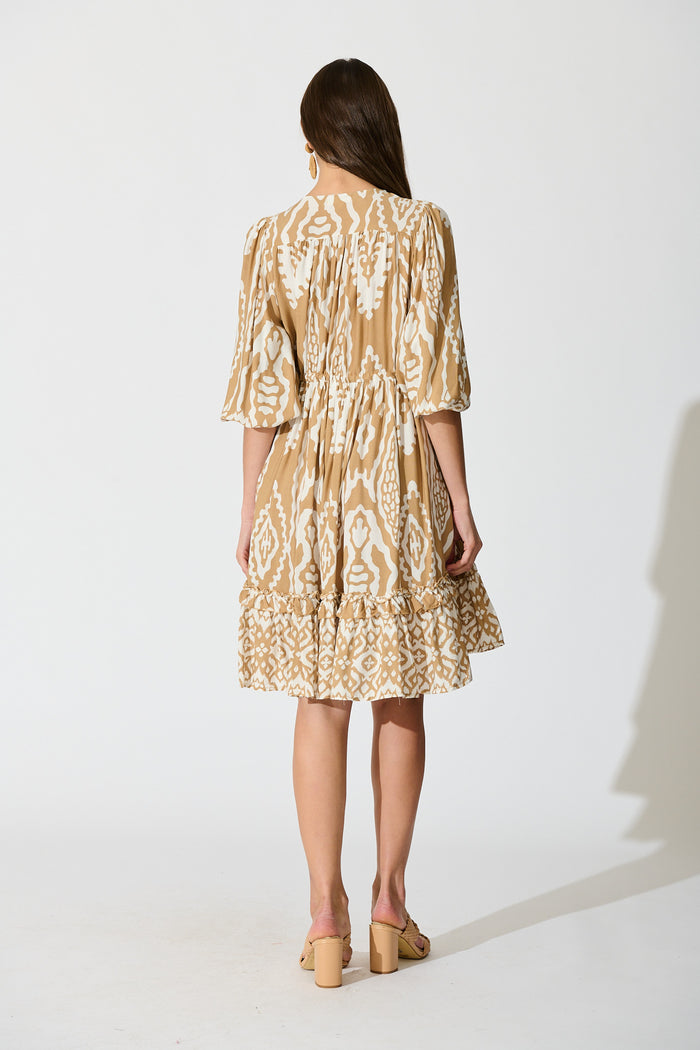 Allora Dress in Beige and White Boho Print back