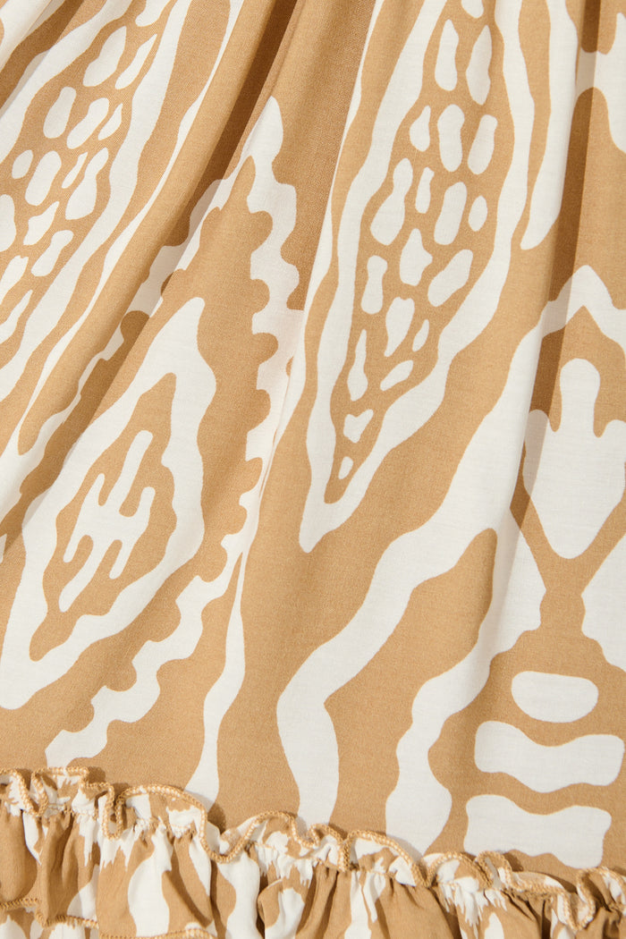 Allora Dress in Beige and White Boho Print fabric