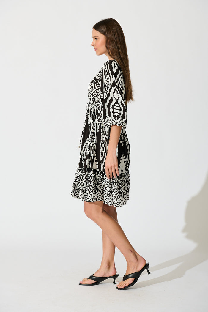 Allora Dress in Black and White Boho Print side