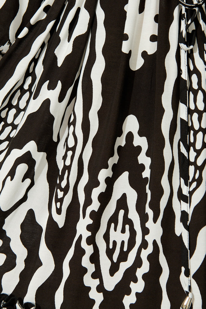 Allora Dress in Black and White Boho Print fabric