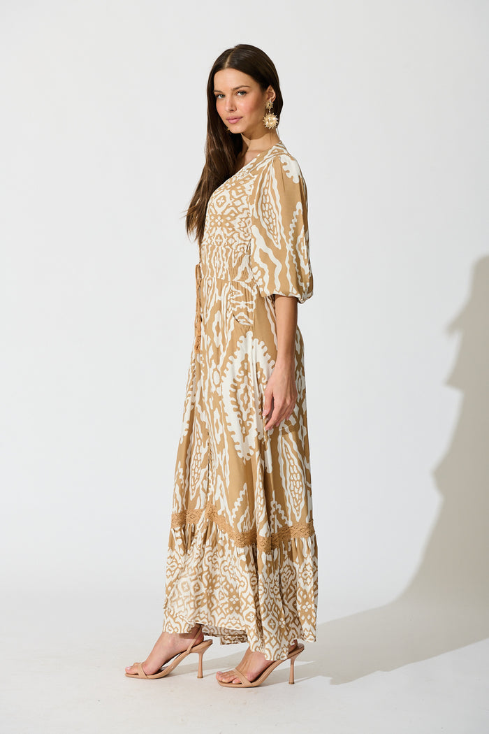 Amarie Maxi Dress in Beige and White Boho Print | St Frock St Frock Amarie Maxi Dress in Beige and White Boho Print | St Frock St Frock