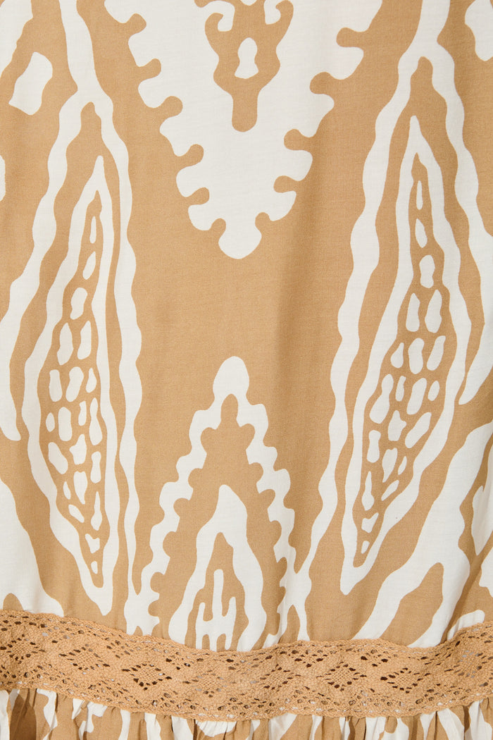 Amarie Maxi Dress in Beige and White Boho Print fabric