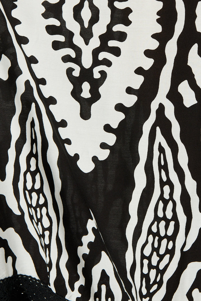 Amarie Maxi Dress in Black and White Boho Print fabric