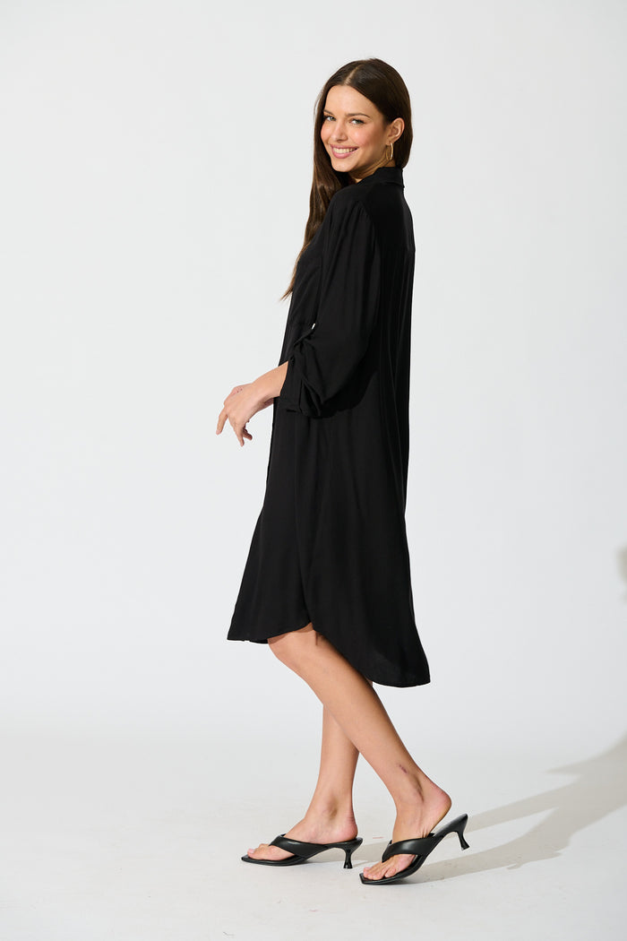 Silvena Midi Shirt Dress in Black side