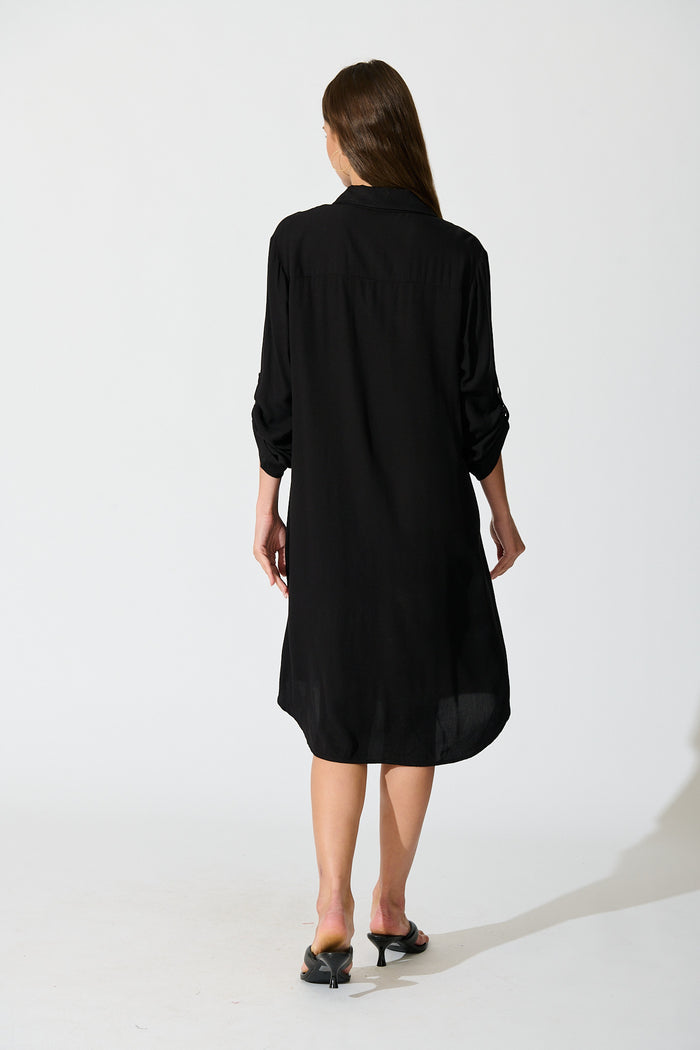Silvena Midi Shirt Dress in Black back