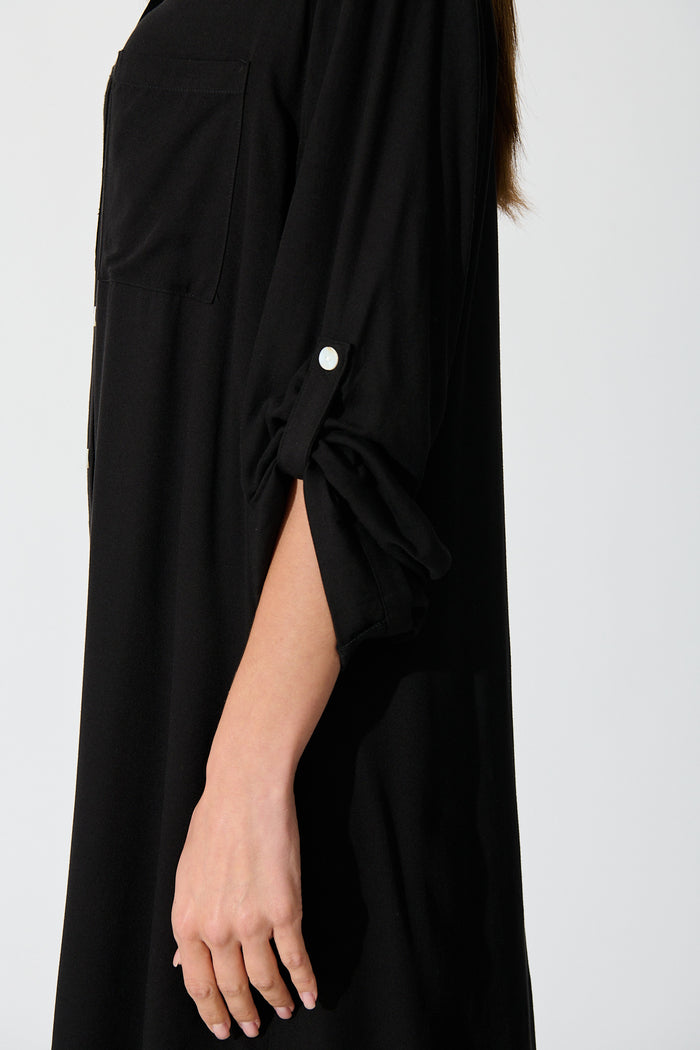 Silvena Midi Shirt Dress in Black detail