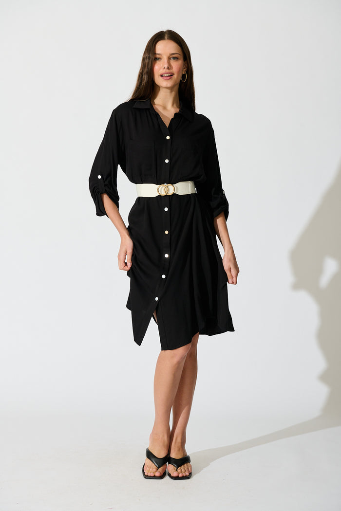 Silvena Midi Shirt Dress in Black full length