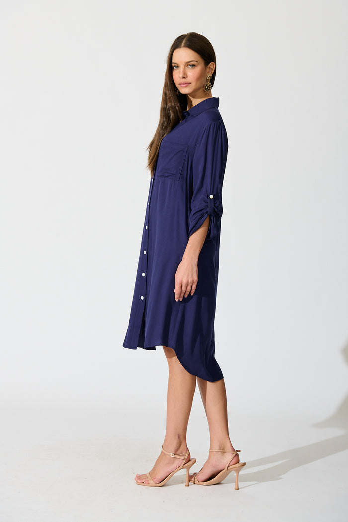 Silvena Midi Shirt Dress in Navy side