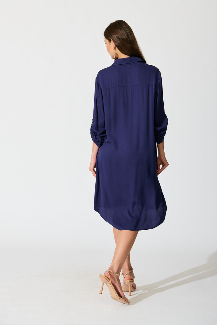 Silvena Midi Shirt Dress in Navy back
