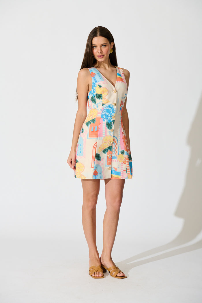 Avelina Dress in Multi Patchwork Lemon Print full length