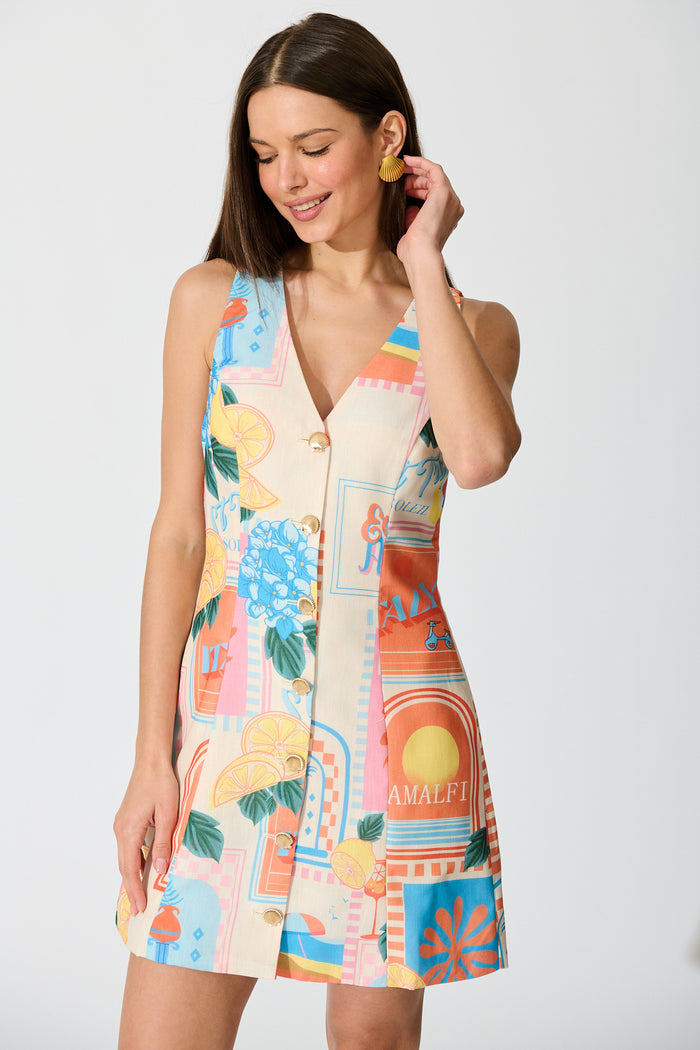 Avelina Dress in Multi Patchwork Lemon Print front