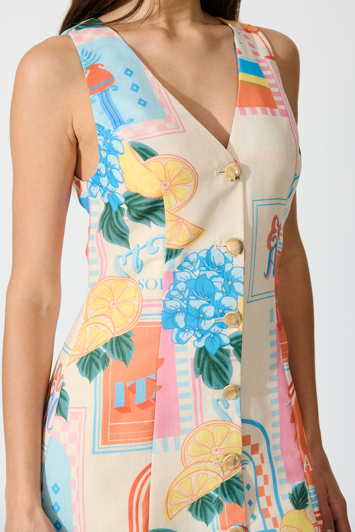 Avelina Dress in Multi Patchwork Lemon Print detail