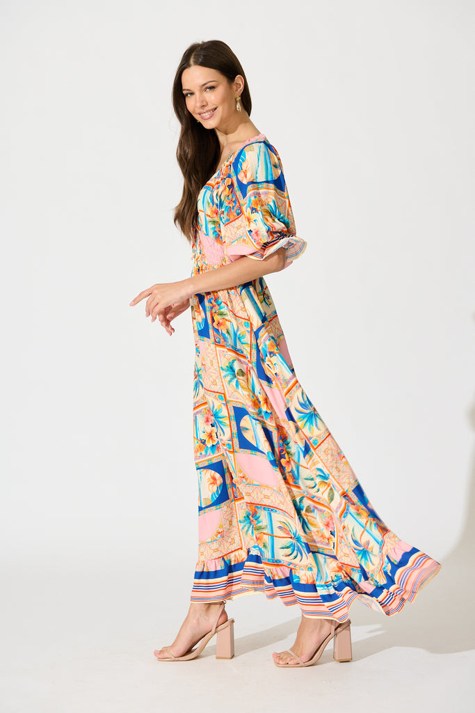 Nona Maxi Dress in Multi Palm Print side