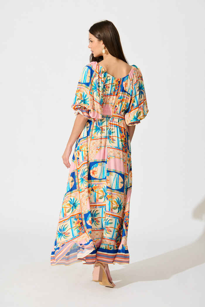 Nona Maxi Dress in Multi Palm Print back